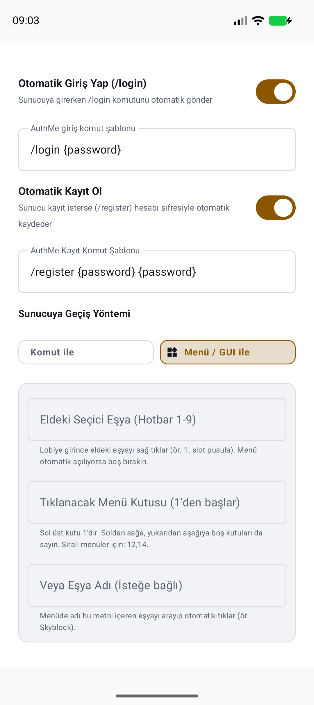Lobiden oyun sunucusuna geçiş — gerçek yerel örnek ekranı