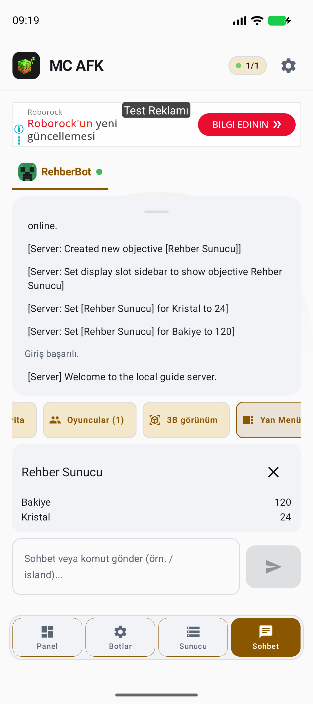 Haritalar, yan menü ve Bedrock formları — gerçek yerel örnek ekranı